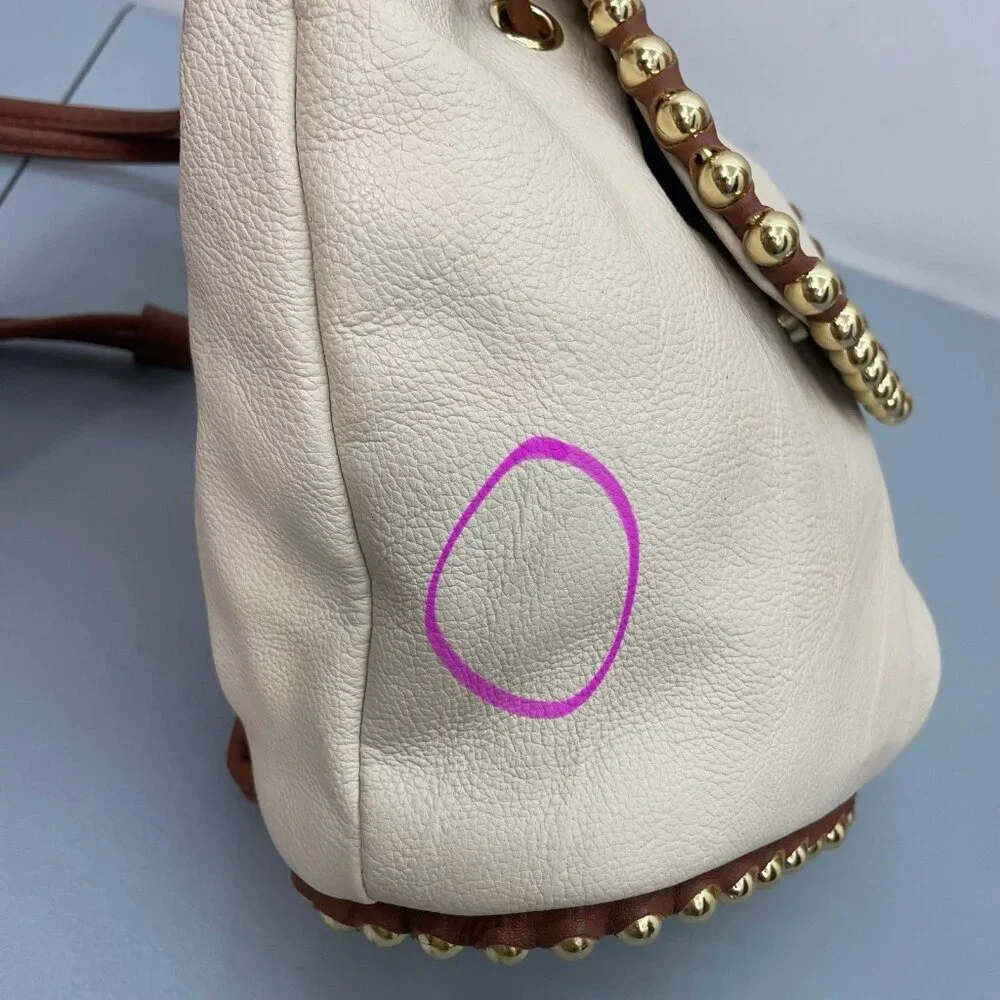 Big Buddha Mini Small Bucket Backpack Shoulder Bag Cinch Studded Cream Beige